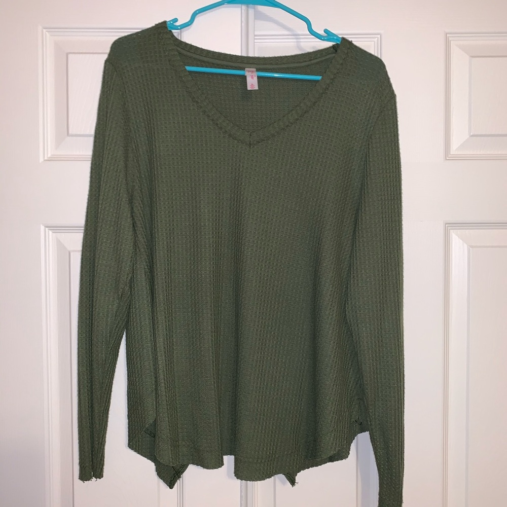 Waffle knit long sleeve top